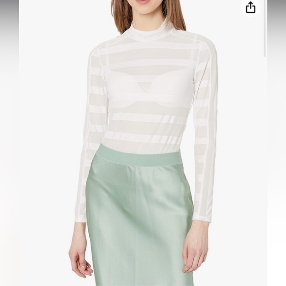 New BCBGMaxAzria White Sheer Striped Body Suit - Picture 2 of 10